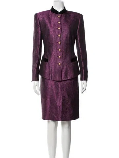 Pre-owned Escada Virgin Wool Paisley Print Skirt Set In Purple