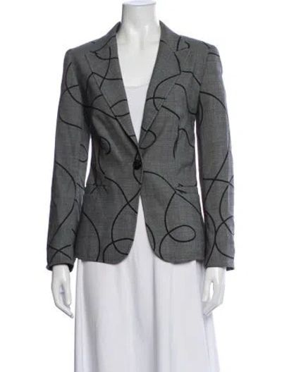 Pre-owned Escada Virgin Wool Patterned Blazer In Black