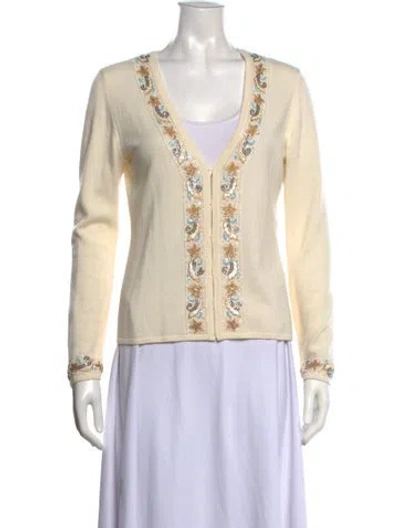 Pre-owned Escada Virgin Wool Patterned Button-up Top In Gold