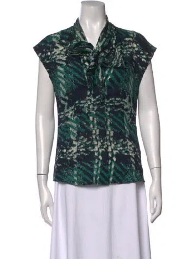 Pre-owned Escada Virgin Wool Patterned Top In Green
