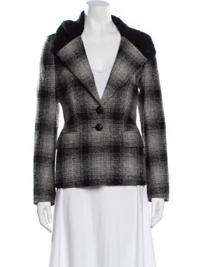 Pre-owned Escada Virgin Wool Plaid Print Blazer In Black