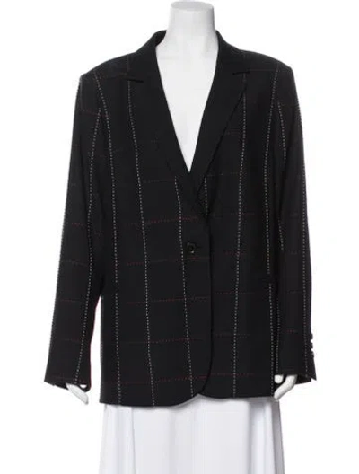 Pre-owned Escada Virgin Wool Plaid Print Blazer In Black