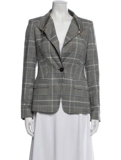 Pre-owned Escada Virgin Wool Plaid Print Blazer In Black