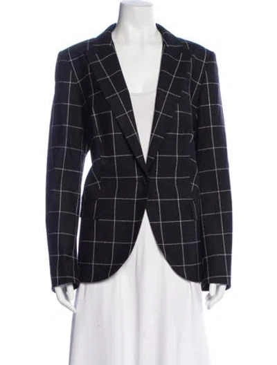 Pre-owned Escada Virgin Wool Plaid Print Blazer In Blue