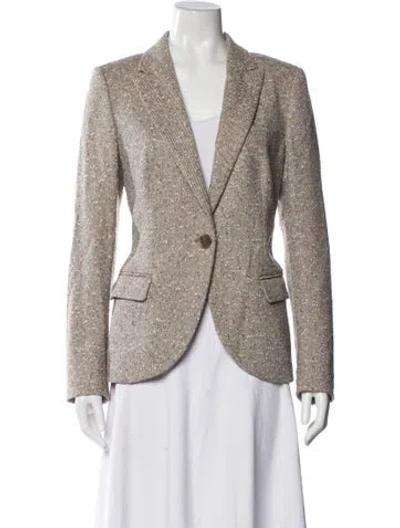 Pre-owned Escada Virgin Wool Plaid Print Blazer In Brown