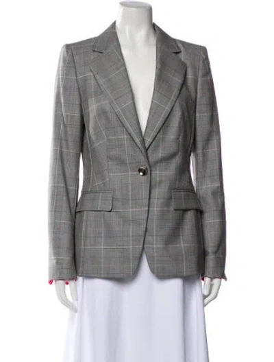 Pre-owned Escada Virgin Wool Plaid Print Blazer In Gray