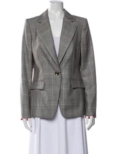 Pre-owned Escada Virgin Wool Plaid Print Blazer In Gray