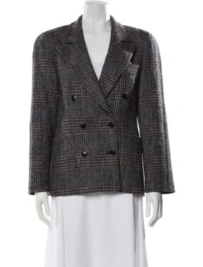Pre-owned Escada Virgin Wool Plaid Print Blazer In Gray