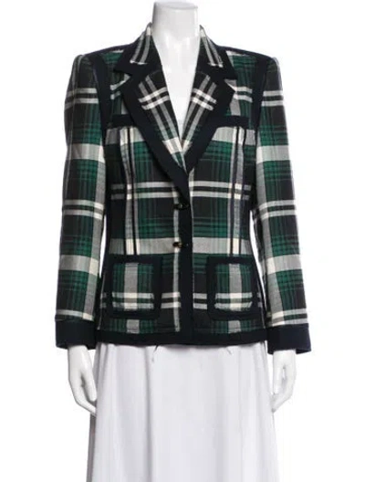 Pre-owned Escada Virgin Wool Plaid Print Blazer In Green