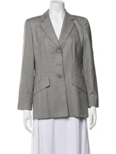 Pre-owned Escada Virgin Wool Plaid Print Blazer In Grey