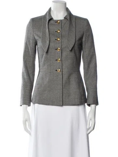 Pre-owned Escada Virgin Wool Plaid Print Blazer In Multi