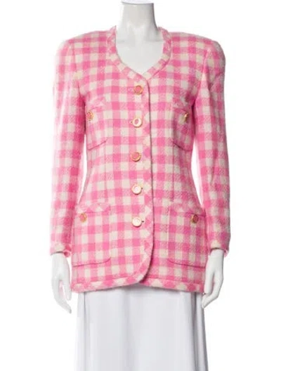 Pre-owned Escada Virgin Wool Plaid Print Blazer In Multi