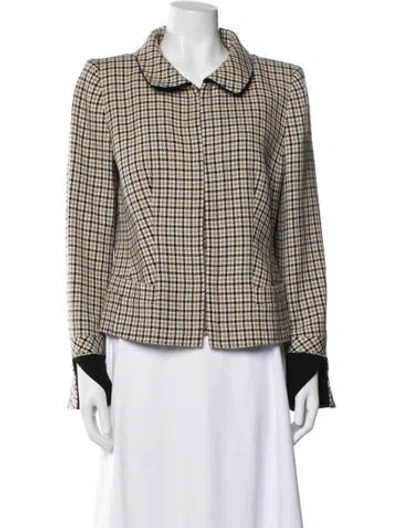 Pre-owned Escada Virgin Wool Plaid Print Blazer In Neutral