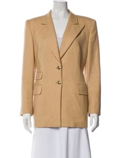 Pre-owned Escada Virgin Wool Plaid Print Blazer In Neutral