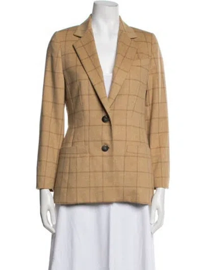 Pre-owned Escada Virgin Wool Plaid Print Blazer In Neutrals