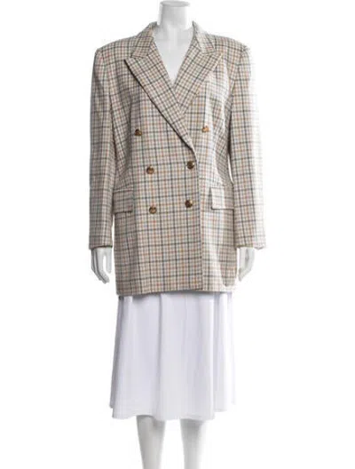 Pre-owned Escada Virgin Wool Plaid Print Blazer In Neutrals