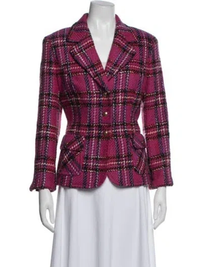 Pre-owned Escada Virgin Wool Plaid Print Blazer In Pink