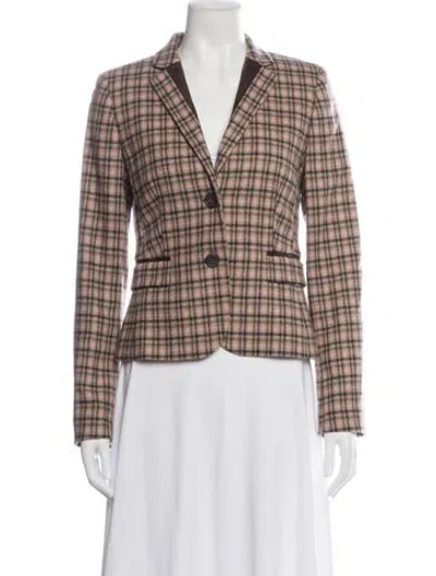 Pre-owned Escada Virgin Wool Plaid Print Blazer In Pink