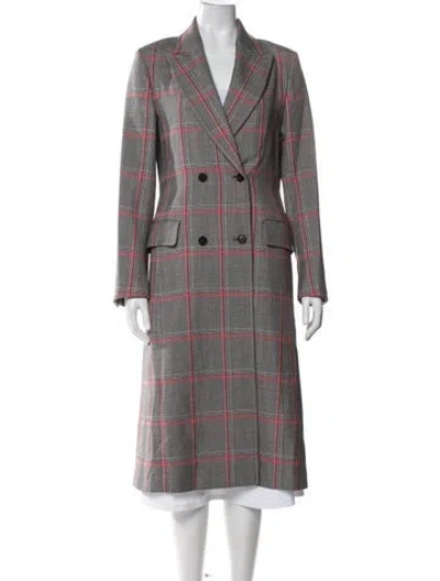 Pre-owned Escada Virgin Wool Plaid Print Coat In Gray
