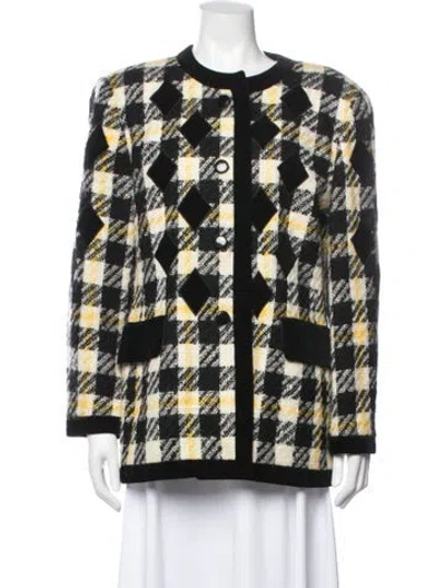 Pre-owned Escada Virgin Wool Plaid Print Jacket In Multicolor