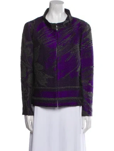 Pre-owned Escada Virgin Wool Plaid Print Jacket In Purple