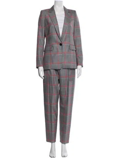 Pre-owned Escada Virgin Wool Plaid Print Pantsuit W/ Tags In Gray