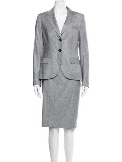 Pre-owned Escada Virgin Wool Plaid Print Skirt Suit In Black/white