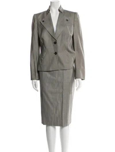 Pre-owned Escada Virgin Wool Plaid Print Skirt Suit In Gray