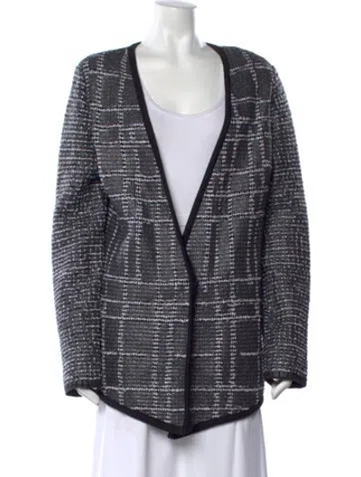 Pre-owned Escada Virgin Wool Plaid Print Sweater In Black