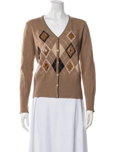 Pre-owned Escada Virgin Wool Plaid Print Sweater In Brown
