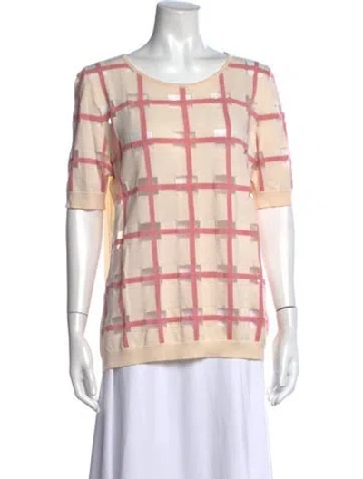 Pre-owned Escada Virgin Wool Plaid Print Sweater In Neutrals
