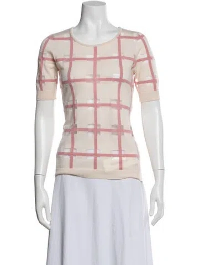 Pre-owned Escada Virgin Wool Plaid Print Top In Neutral