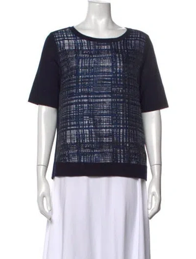 Pre-owned Escada Virgin Wool Plaid Print Top W/ Tags In Black
