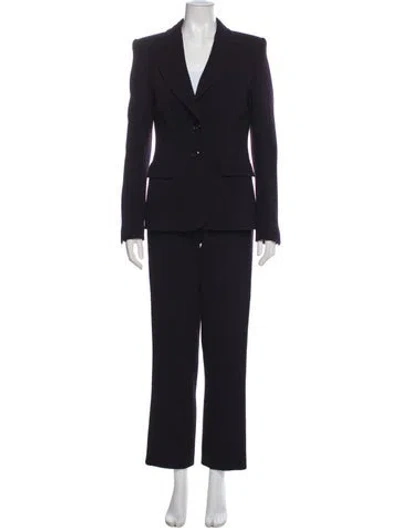 Pre-owned Escada Virgin Wool Pleated Accents Pantsuit In Blue