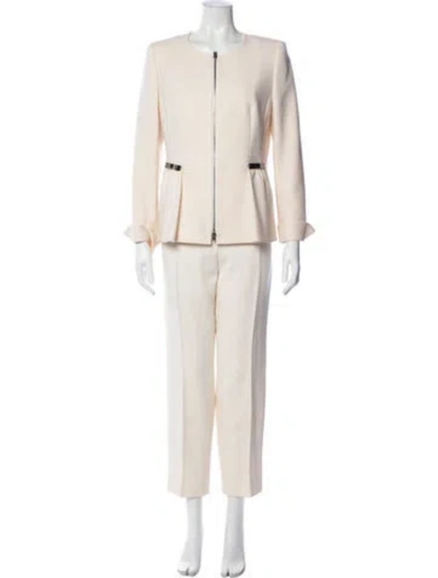 Pre-owned Escada Virgin Wool Pleated Accents Pantsuit In Yellow