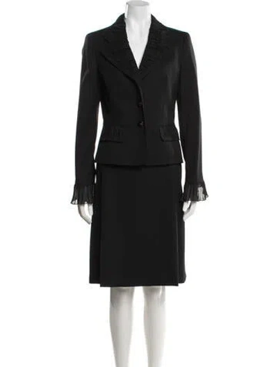 Pre-owned Escada Virgin Wool Pleated Accents Skirt Suit In Black