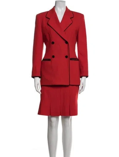 Pre-owned Escada Virgin Wool Pleated Accents Skirt Suit In Red