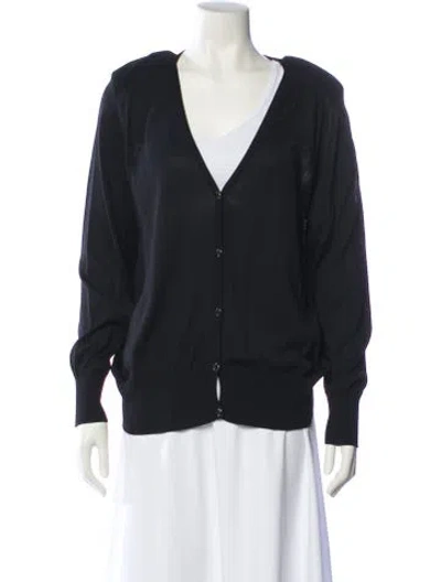 Pre-owned Escada Virgin Wool Plunge Neckline Sweater In Black