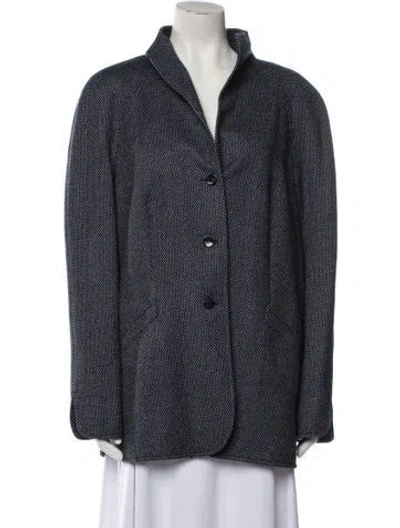 Pre-owned Escada Virgin Wool Polka Dot Print Jacket In Blue