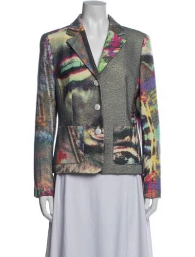 Pre-owned Escada Virgin Wool Printed Blazer In Green
