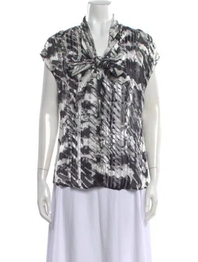 Pre-owned Escada Virgin Wool Printed Blouse In White