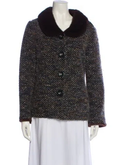 Pre-owned Escada Virgin Wool Printed Evening Jacket In Black
