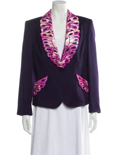 Pre-owned Escada Virgin Wool Printed Evening Jacket W/ Tags In Purple