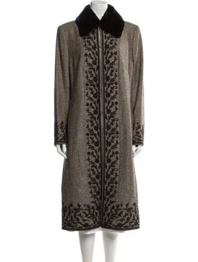 Pre-owned Escada Virgin Wool Printed Faux Fur Coat In Brown
