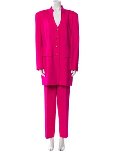 Pre-owned Escada Virgin Wool Printed Pant Set In Pink