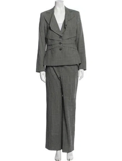 Pre-owned Escada Virgin Wool Printed Pantsuit In Gray