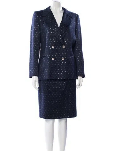 Pre-owned Escada Virgin Wool Printed Skirt Suit In Blue