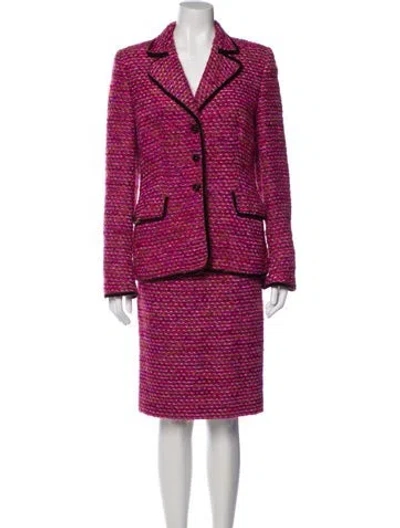 Pre-owned Escada Virgin Wool Printed Skirt Suit In Pink