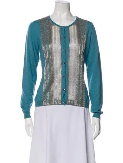 Pre-owned Escada Virgin Wool Printed Sweater In Blue