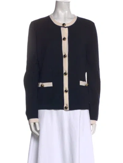 Pre-owned Escada Virgin Wool Printed Sweater In Blue